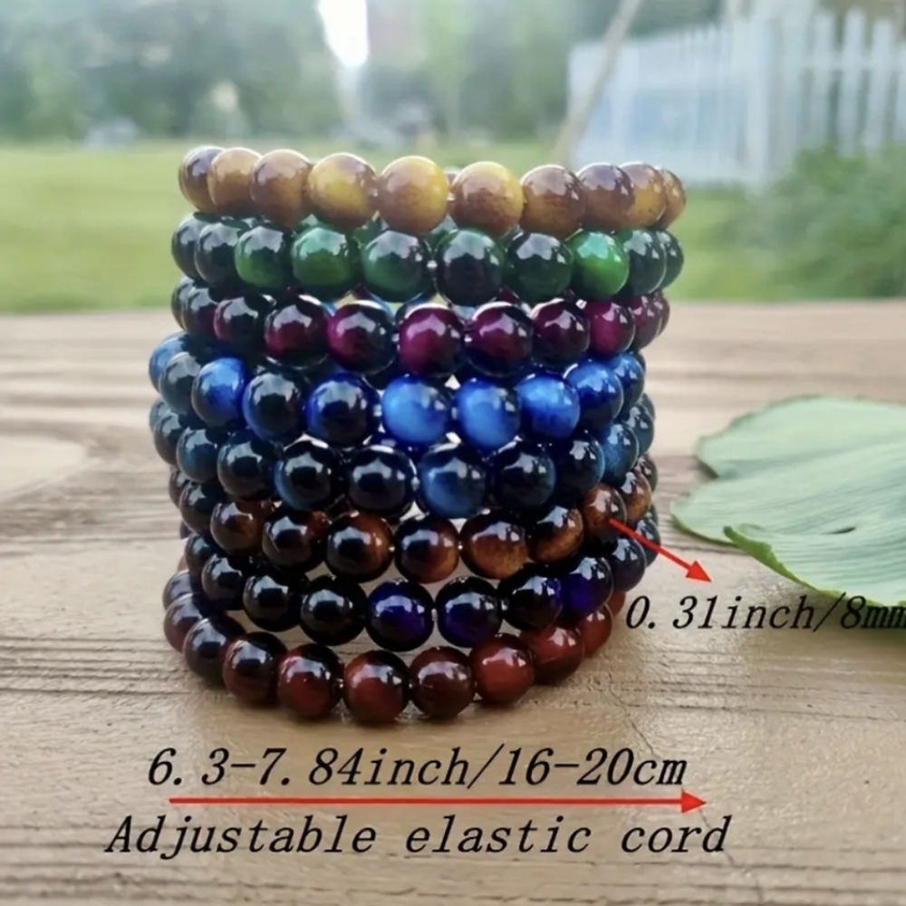 8 Bracelets Beaded Natural Gemstone Tigers Eye Chakra Stone Crystal Jewelry - Picture 4 of 13